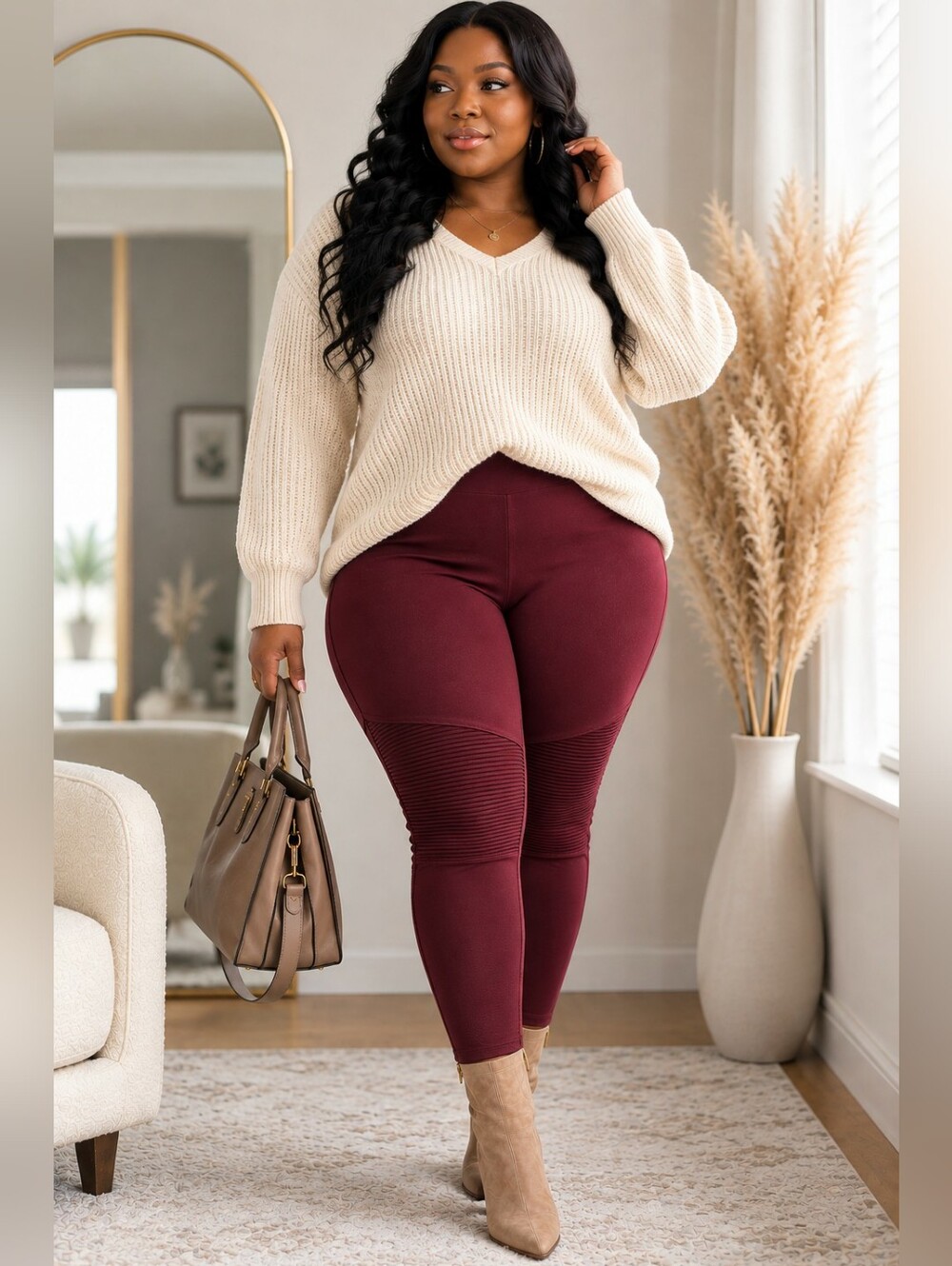 FOREVER 21 3X BURGUNDY MAROON FASHION LEGGINGS TEXTURED PANEL DETAIL SLIM FIT